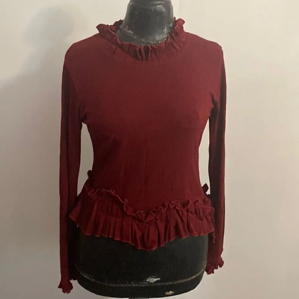 TS Burgundy ruffle sweater, size Small
